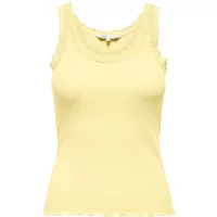 Yellow women's tank top by Only Sara with scalloped edges and a fitted design.