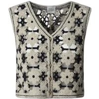 Crochet-style women's tank top by Pepe Jeans with floral patterns and a V-neck design.
