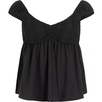 Black women's tank top Protest Artesia with ruched bust and short puffed sleeves.