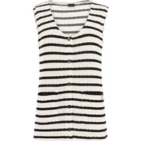 Women's tank top Protest Lilian, black and white striped, sleeveless, V-neck, button front, with two small pockets.