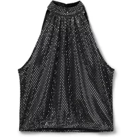Black Sofie Schnoor women's tank top with silver star pattern and high neckline.