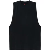 Black boxy-fit women's tank top by Stefanel with wide armholes and crew neckline.