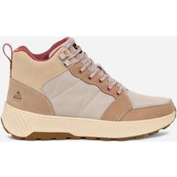 Light neutral women's TEVA Ellwood Mid RP shoes, size 8, with beige and tan panels, maroon lining, and thick sole.