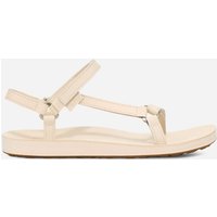Women's TEVA Original Universal Slim Leather Sandals in Birch, Size 5, featuring beige straps and a flat sole.
