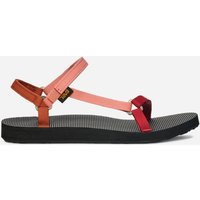Women's TEVA Original Universal Slim Sandals, Sedona Multi, red and orange straps, black sole, Size 5