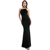 Black Goddiva Scuba Crepe women's tight dress with strapless design and floral detail on the bodice.