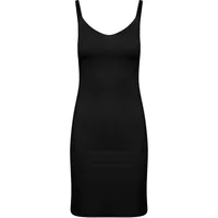 Black women's tight slip dress by Ichi Accessories, featuring thin straps and a scoop neckline.