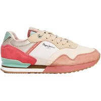 Women's trainers by Pepe Jeans, beige and pink with suede accents, lace-up design, and logo on the side.
