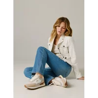 Beige and white women's trainers with suede accents and lace-up design by Pepe Jeans Rusper Racer.