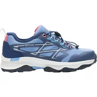 Blue and gray women's trainers Regatta Blaze II with geometric patterns, white sole, and red accents.