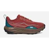 Rust-colored Teva Trailwinder Low women's trainers with teal accents, wavy stitching, and chunky brown sole.