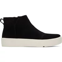 Black suede TOMS Verona Mid women's trainers with white platform sole and side zipper.