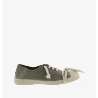 Gray canvas women's trainers with white laces and rubber sole, featuring a minimalist design.