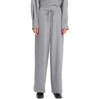 Gray wide-leg women's trousers with drawstring waist, by b.Young, paired with matching long-sleeve top.