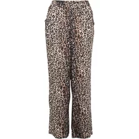 Leopard print women's trousers with wide legs and elastic waistband.