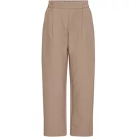Beige women's trousers fransa FRAbigail 3 with high waist, pleated front, and straight legs.