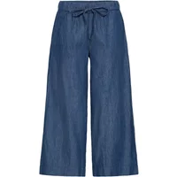 Blue wide-leg women's trousers with elastic waistband and front tie.