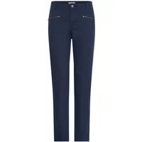 Navy women's trousers fransa FRZenia 1 with front zipper pockets and button closure.