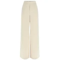 Beige satin women's trousers by Guess, high-waisted, wide-leg design with a smooth finish.