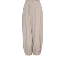 Beige Ichi Fava Harem trousers with high waist, pleated front, and elasticated cuffs.