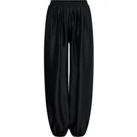 Black Ichi IHBalloon women's trousers with elastic waistband and wide, tapered legs.