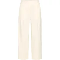 Cream-colored women's trousers by Ichi, high-waisted with wide legs and subtle pleats.