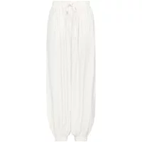 White Ichi IHHetta women's trousers with elastic waistband, drawstring, and cuffed ankles.