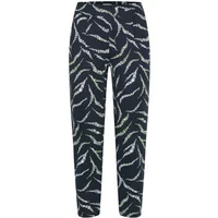 Women's trousers Ichi IHKate Pa22, navy with white and olive leaf pattern, tapered fit, elastic waistband.