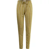 Tan women's trousers by Ichi with white vertical stripes and a drawstring waist.