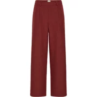 Women's maroon trousers by Ichi, high-waisted, wide-leg, with front pleats and button closure.