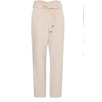 Beige women's trousers by Ichi with high waist, tie belt, and tapered legs.