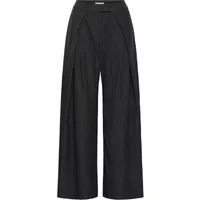 Black wide-leg women's trousers by Ichi Jona with subtle pinstripes and high waist.