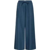 Navy blue Ichi Katico women's trousers with wide legs, elastic waistband, and drawstring tie.