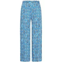 Blue patterned Women's Trousers Ichi Marrakech with geometric design and wide-leg fit.