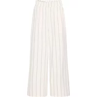 White Ichi Namia women's trousers with vertical black stripes and an elastic waistband.