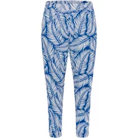 Blue and white leaf-patterned women's trousers with tapered legs by KAFFE Curve.