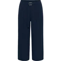 Navy blue women's trousers by KAFFE Curve, wide-leg design with a tie belt and high waist.