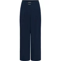 Women's navy trousers by Kaffe, high-waisted with a belt detail and wide-leg fit.