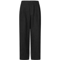 Black women's trousers by Pepe Jeans, high-waisted, wide-leg, pleated front, button and zip closure.