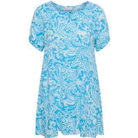 Blue and white paisley tunic with short sleeves and round neckline by KAFFE Curve.