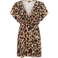 Leopard print women's tunic by Protest Passo with short sleeves, V-neck, and adjustable waist tie.