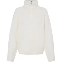 White women's turtleneck sweater by Ichi Kamara LS21 with long sleeves and a half-zip front.