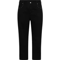 Black women's twill trousers by KAFFE Curve with stud details on pockets and straight-leg fit.