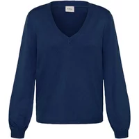 Navy blue V-neck sweater by fransa, long sleeves, relaxed fit, ribbed cuffs.