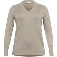 Beige women's V-neck sweater by KAFFE Curve with long sleeves and ribbed cuffs.