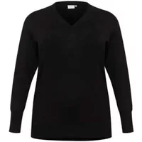 Black V-neck sweater by Kaffe, long sleeves, ribbed cuffs, and hem, designed for women.