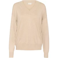 Beige women's V-neck sweater by Kaffe, long sleeves, ribbed cuffs and hem, relaxed fit.