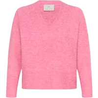 Pink women's V-neck sweater by Kaffe, long sleeves, soft knit texture.