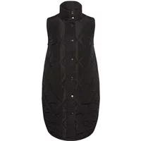 Black quilted women's vest KAFFE Curve Malena with high collar and button closure.