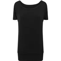 Black women's viscose T-shirt by Build Your Brand, short sleeves, wide neckline, and relaxed fit.
